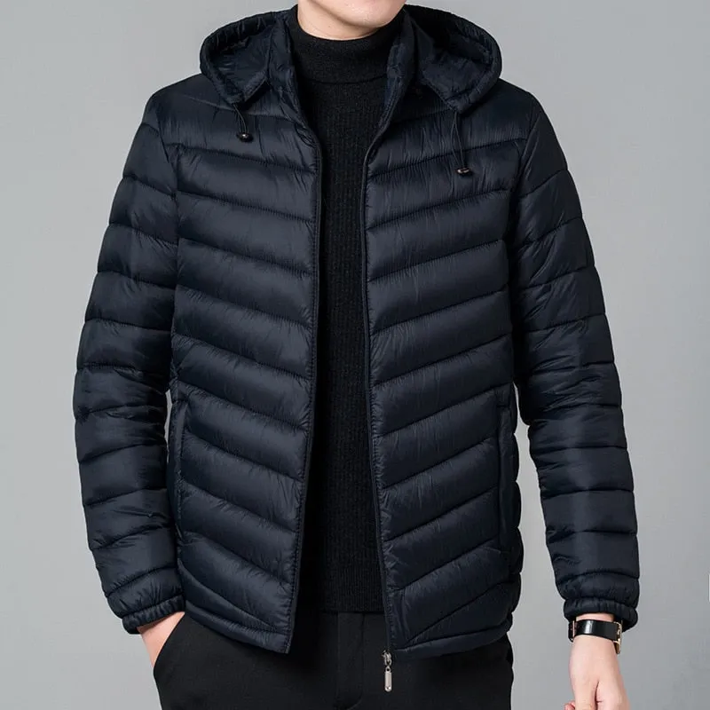 2023 Men's Autumn Jacket Hooded Zip-up Padded Parka Men Black Lightweight Windbreak Male Fluffy Warm Spring Vintage Down Zipper