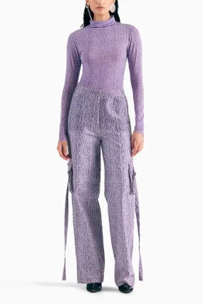 2D Knit Print Mesh Top With Denim Cargo Pants