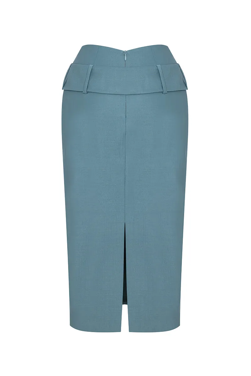 ANNE WORKING SKIRT IN BLUE GREEN