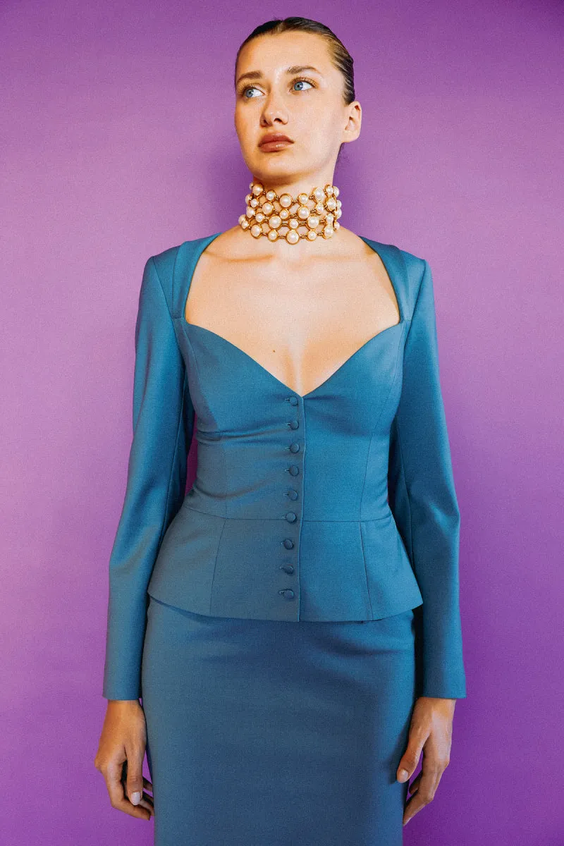 ANNE WORKING SKIRT IN BLUE GREEN
