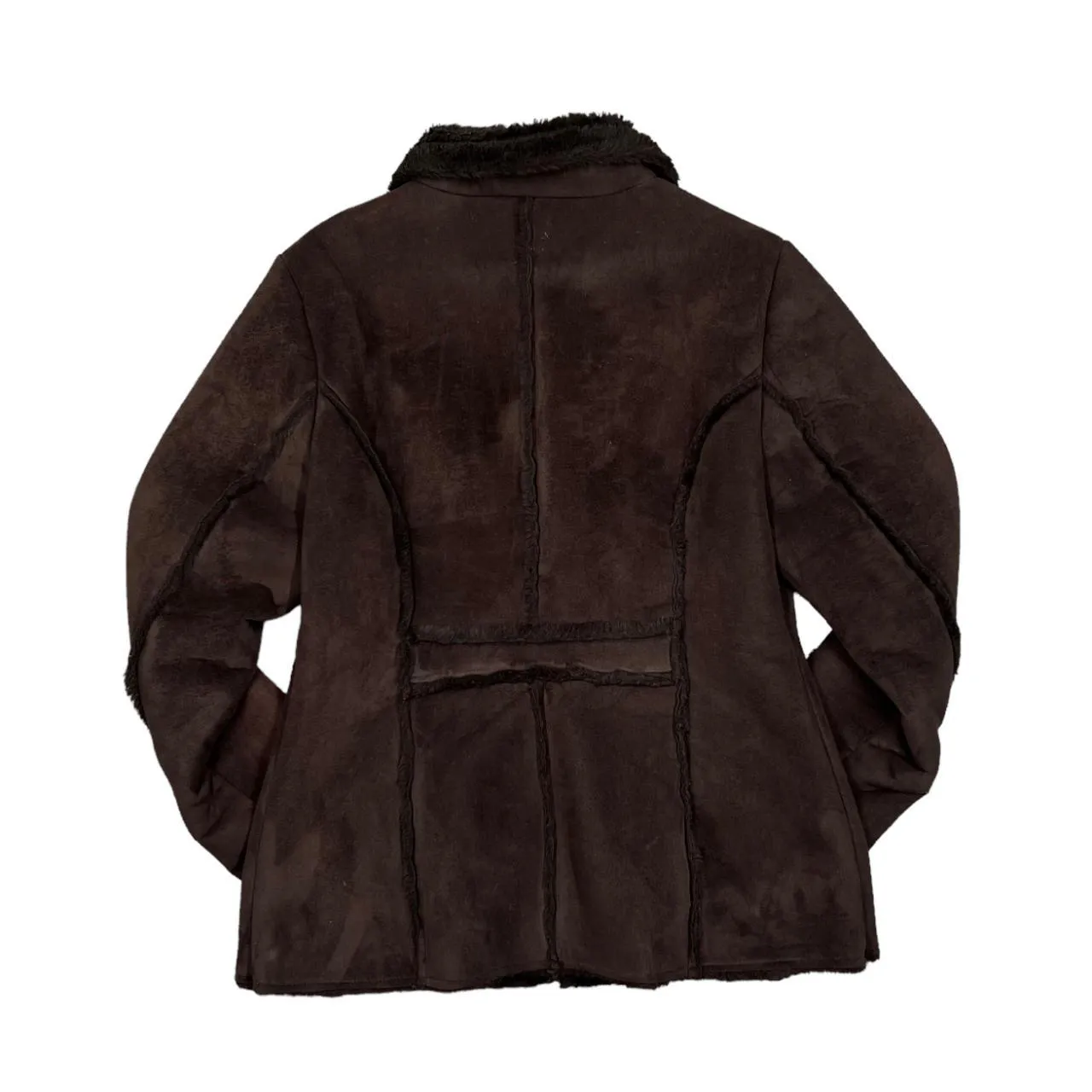 AVENUE y2k Faux Fur Fleece Trim Lined Sheepskin Style Jacket