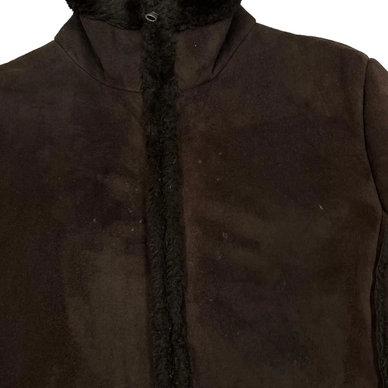 AVENUE y2k Faux Fur Fleece Trim Lined Sheepskin Style Jacket