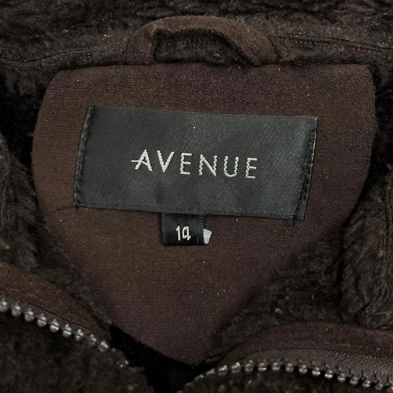 AVENUE y2k Faux Fur Fleece Trim Lined Sheepskin Style Jacket