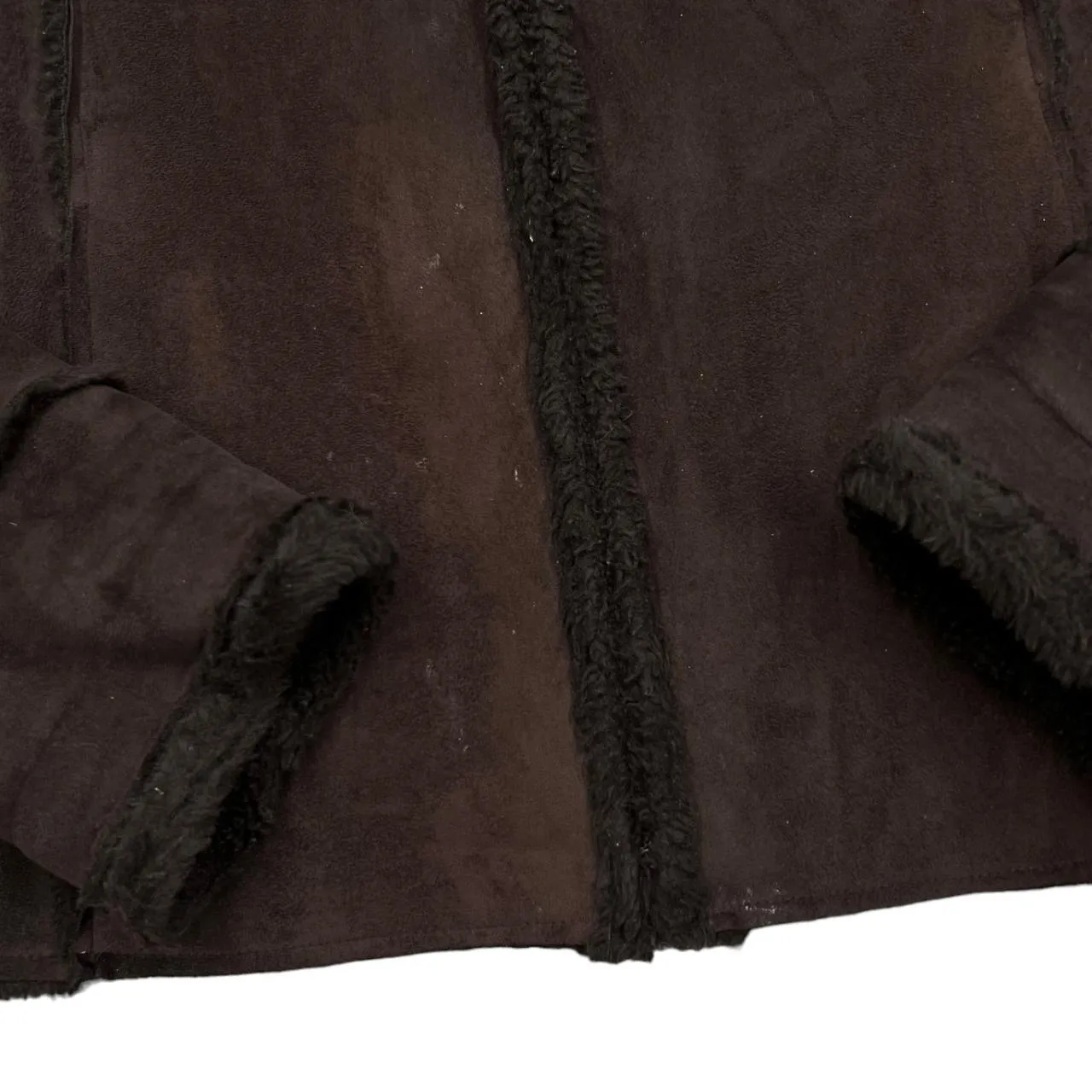 AVENUE y2k Faux Fur Fleece Trim Lined Sheepskin Style Jacket