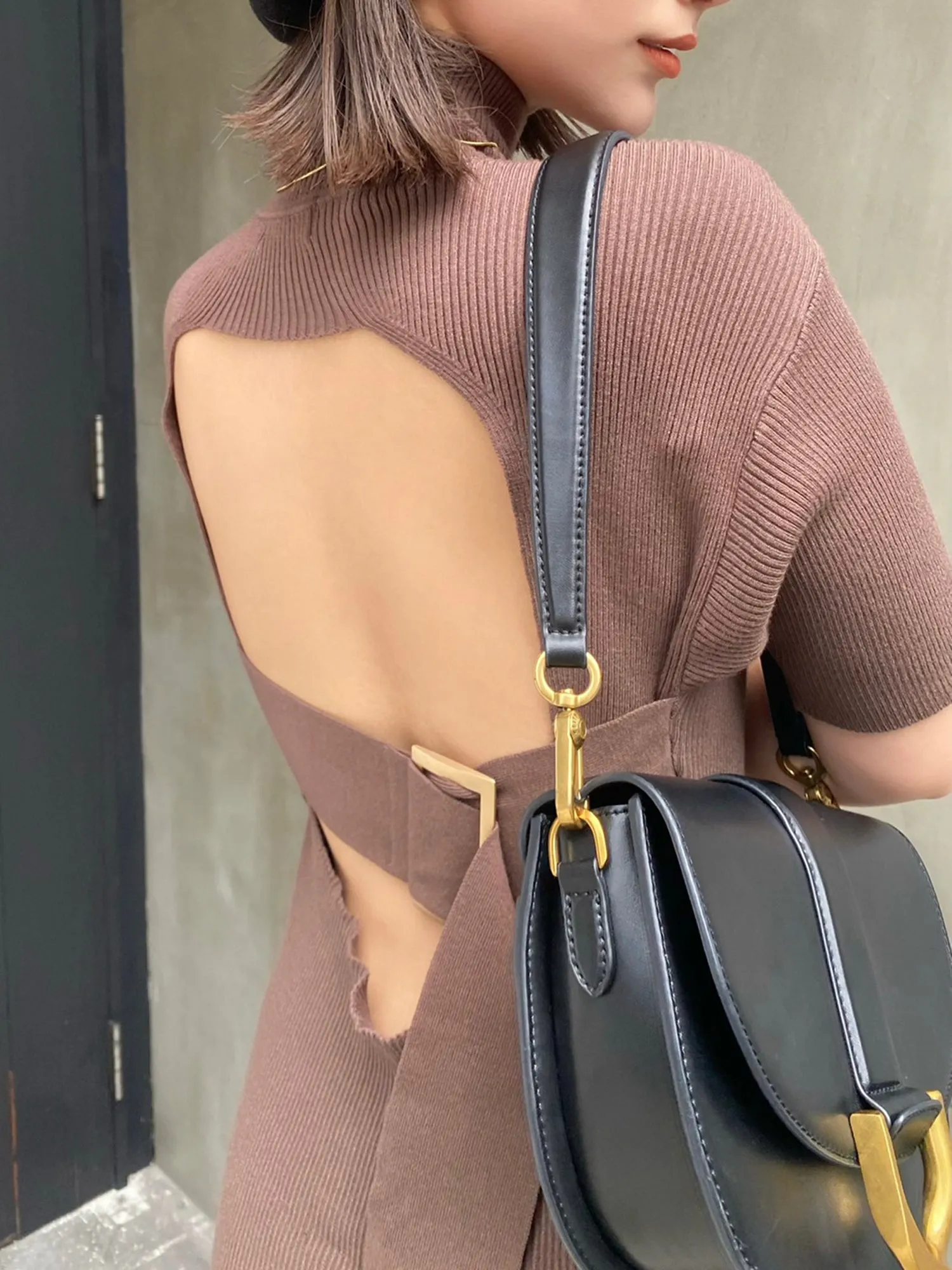 Back open knit dress