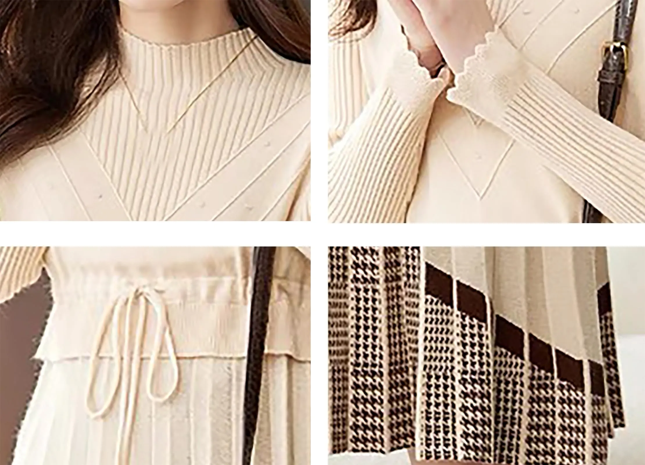 BK-Stripe Drawstring Knit Pullover Midi Dress