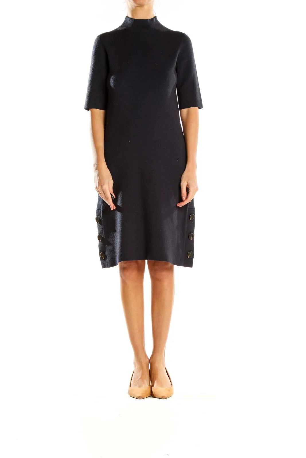 Black Knit Mock Neck Dress