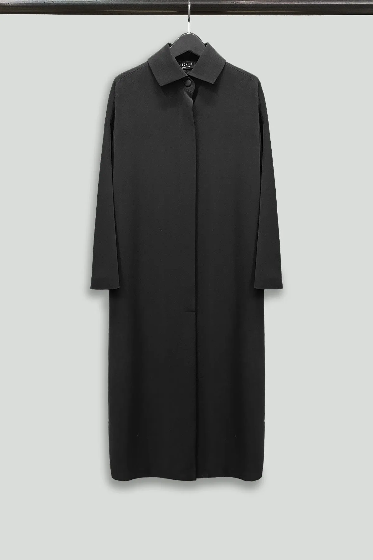 Black Microfiber Smart Gabardine Longline Overcoat