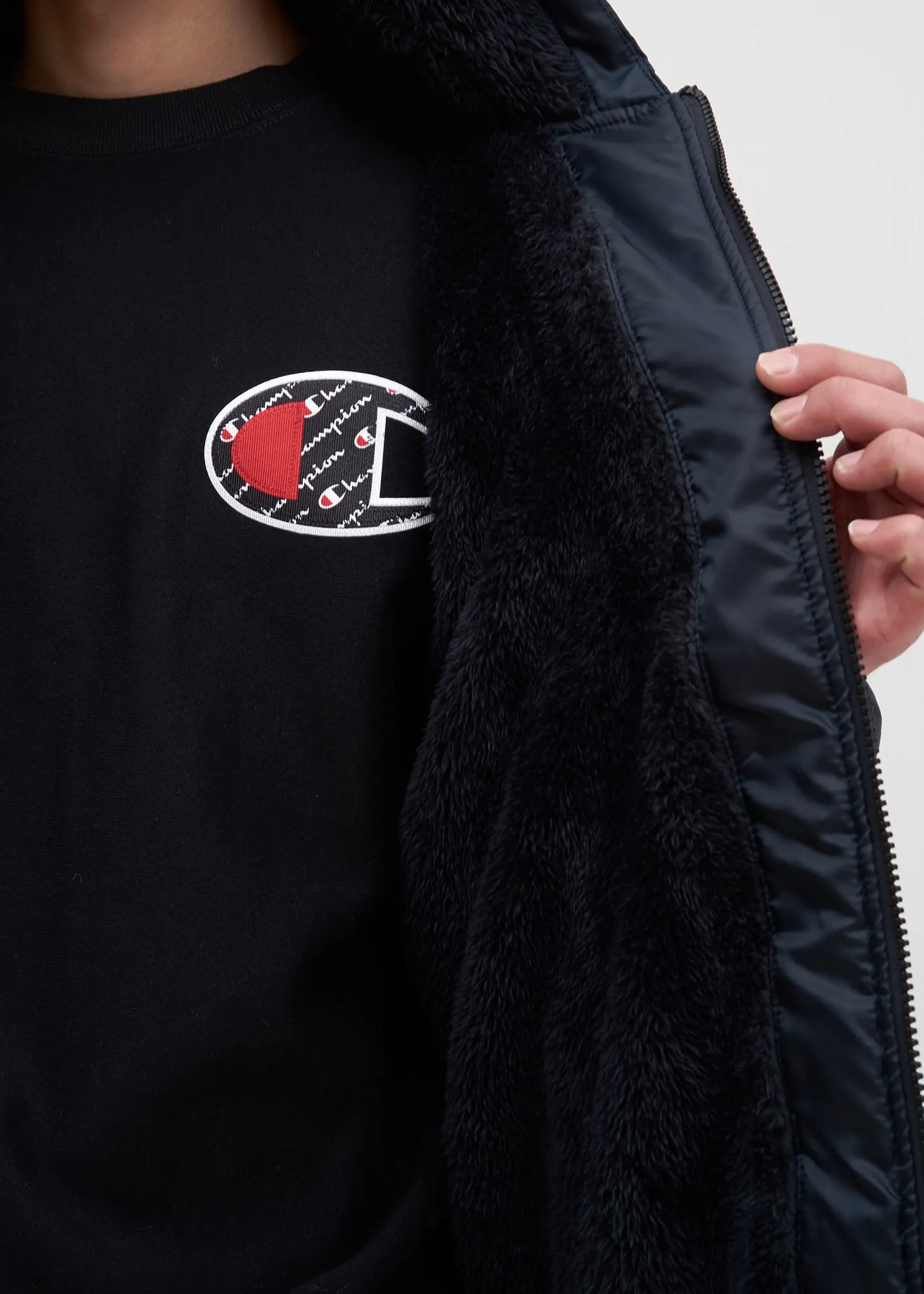 Black Sherpa Lined Zip Parka