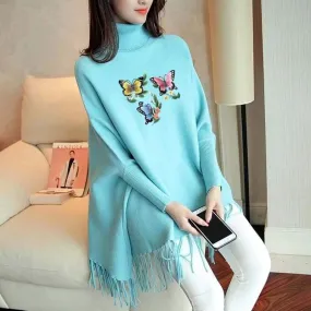 BUTTERFLY PRINTED PONCHO - SKYBLUE