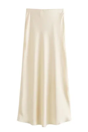CAROL Satin A-line Flouncy Midi Skirt (Custard Cream)