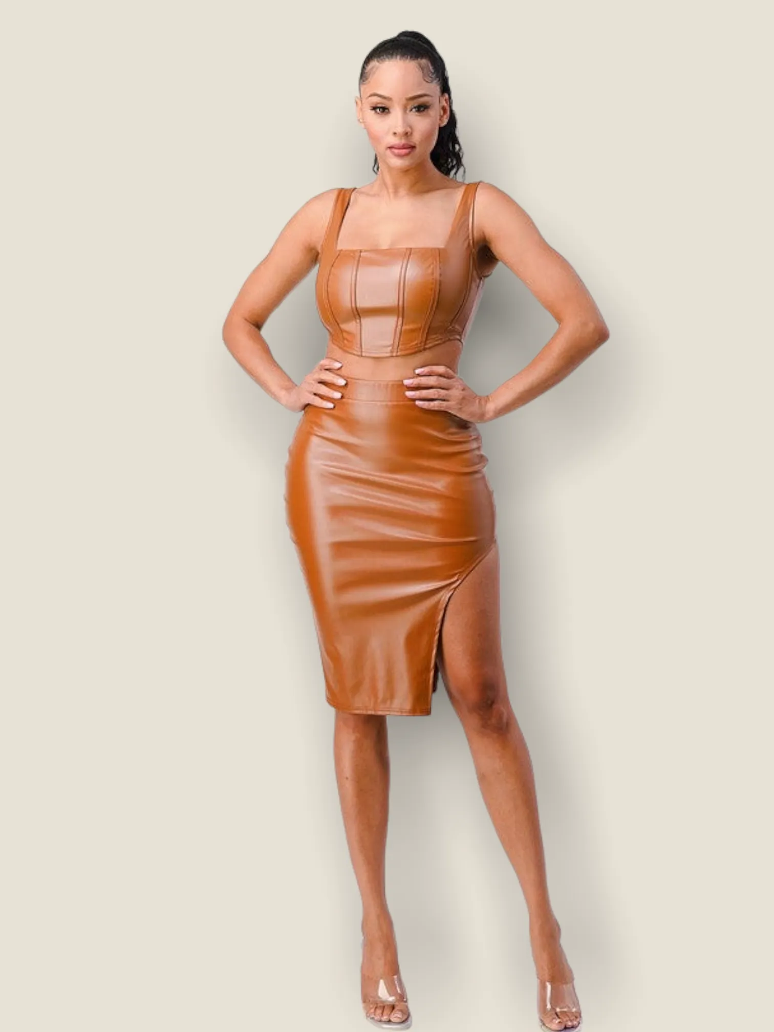 Dangerous Duo Midi Skirt Set - Camel