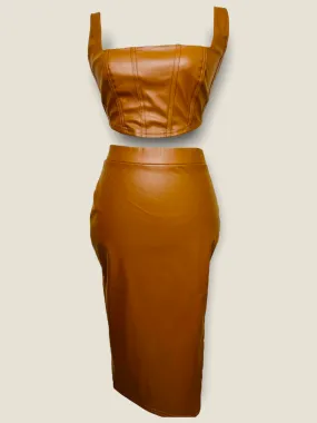 Dangerous Duo Midi Skirt Set - Camel