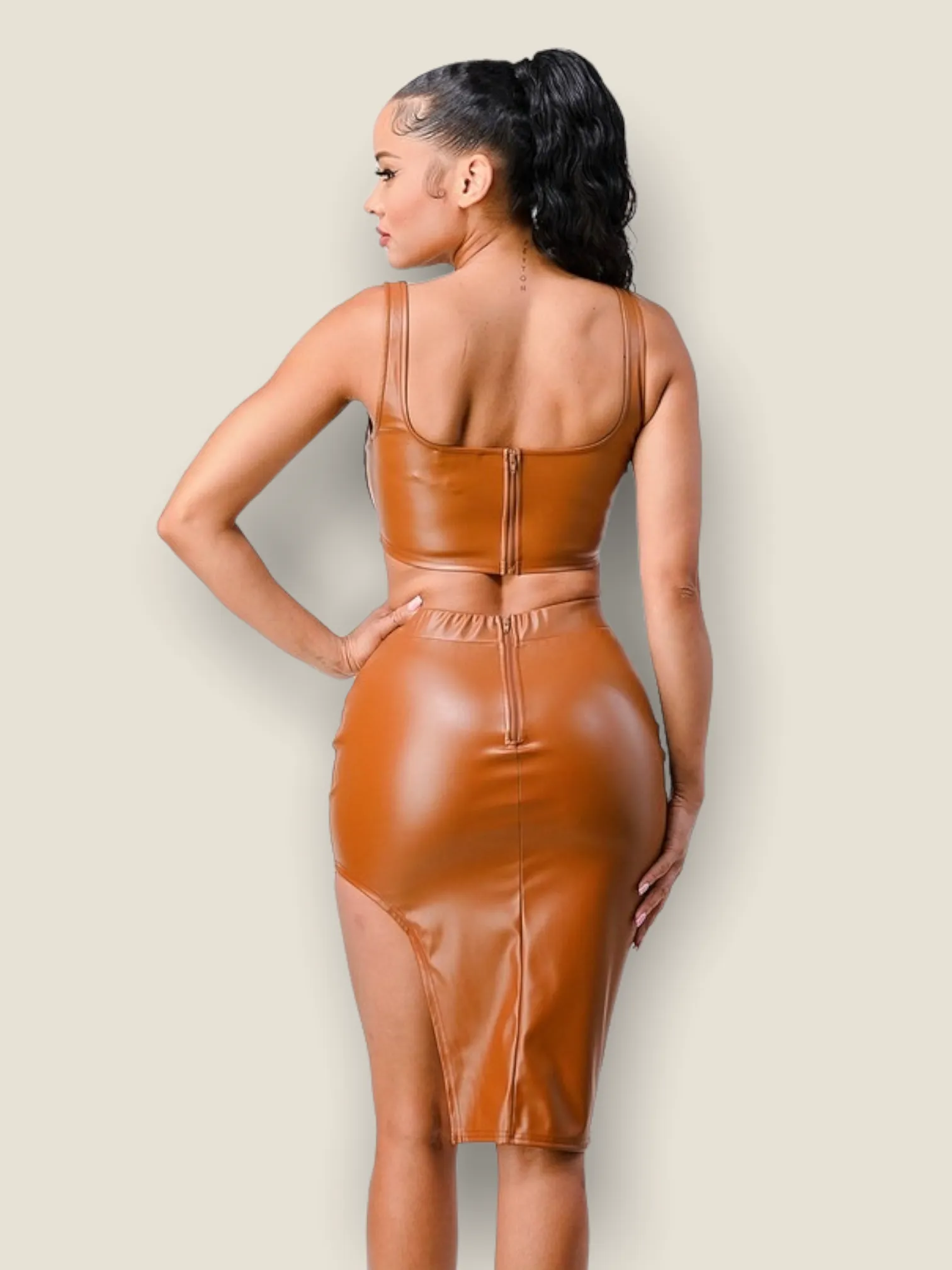 Dangerous Duo Midi Skirt Set - Camel