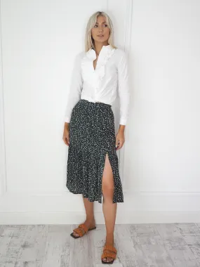 Diana Black Floral Midi Skirt with Slit