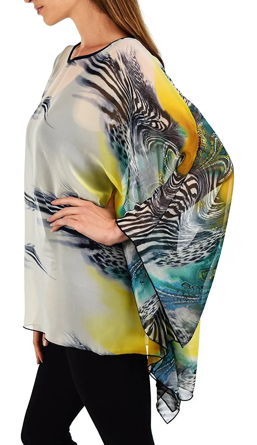 Digital print Poncho, Chiffon Caftan, Summer Chiffon Poncho,  Beach Cover Up,  Caftan Tunic, Prited animal print Caftan