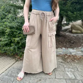 Easy Now Mineral Washed Taupe Cargo Pants
