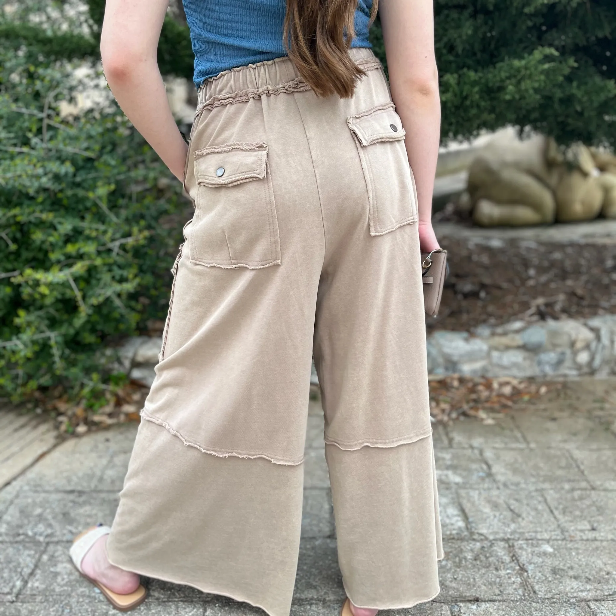 Easy Now Mineral Washed Taupe Cargo Pants