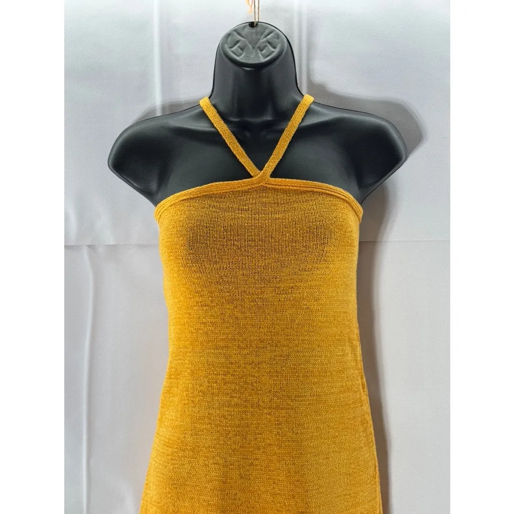 EDIT BY NINE Women's Orange Knit Sleeveless Side-Slit Halter Dress SZ M