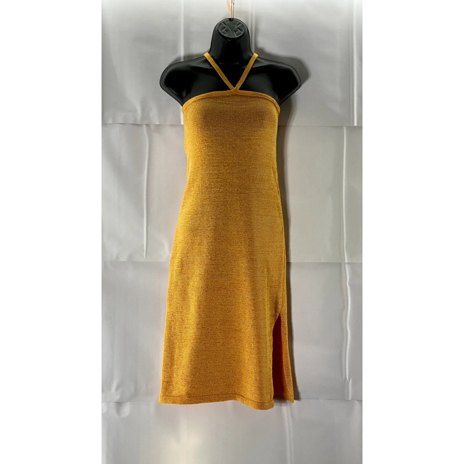 EDIT BY NINE Women's Orange Knit Sleeveless Side-Slit Halter Dress SZ M