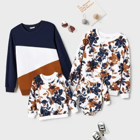 Family Matching Allover Floral Print and Colorblock Pullover