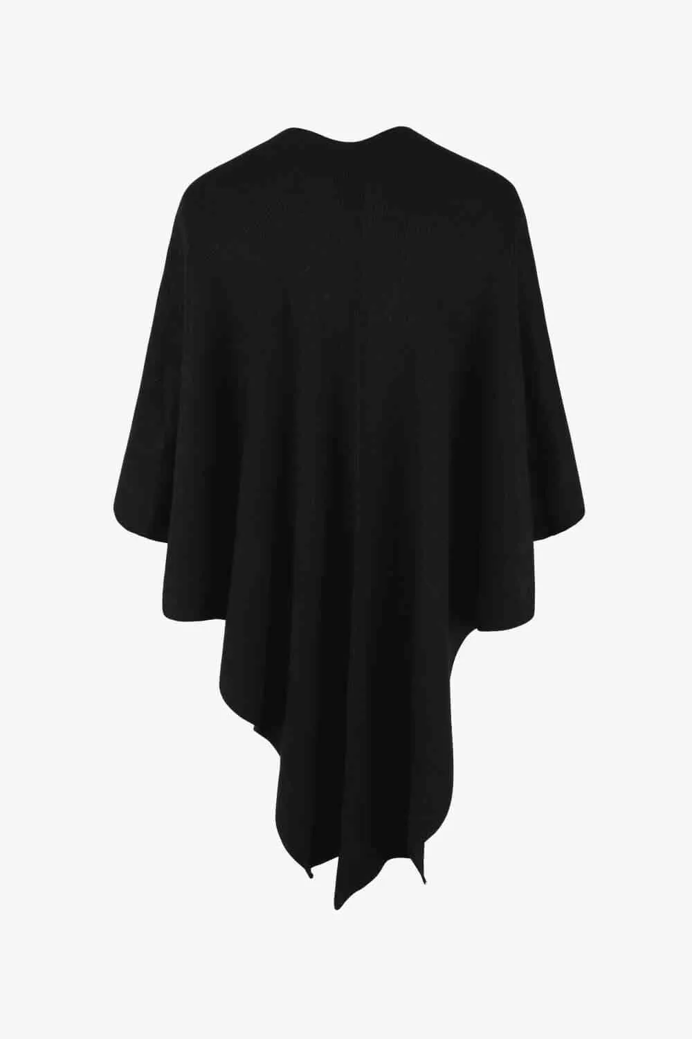 Faux Fur Detail Surplice Neck Pom Pom Poncho