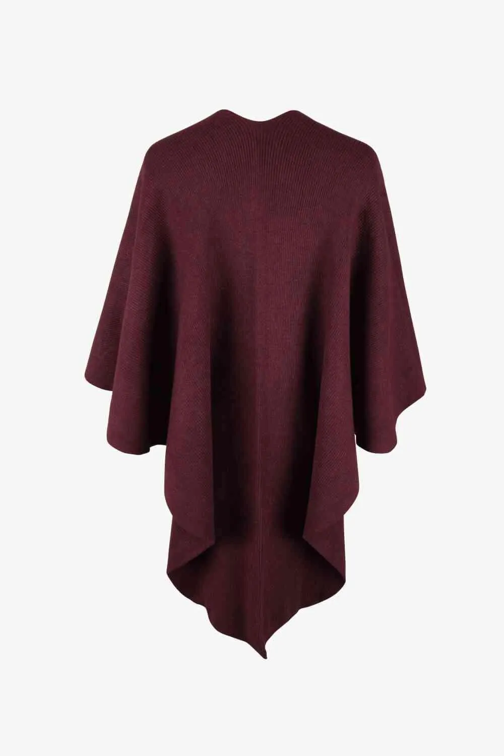 Faux Fur Detail Surplice Neck Pom Pom Poncho