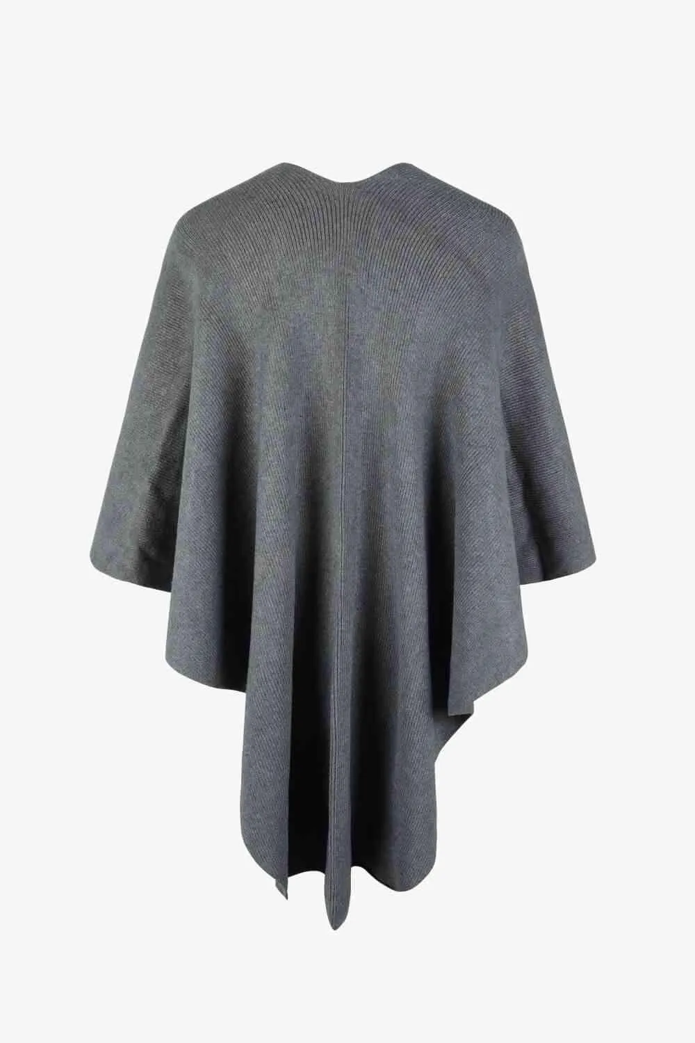 Faux Fur Detail Surplice Neck Pom Pom Poncho