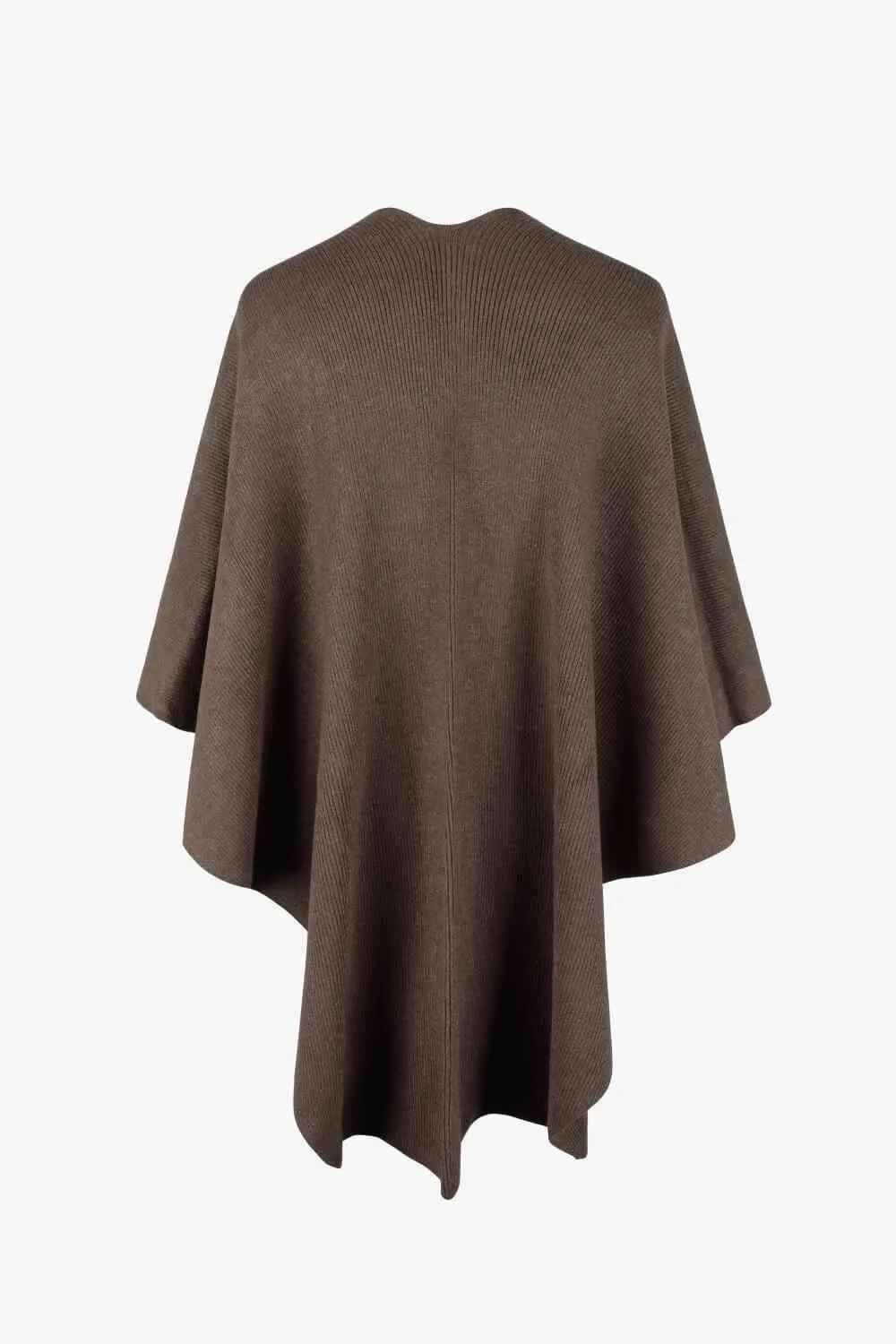 Faux Fur Detail Surplice Neck Pom Pom Poncho