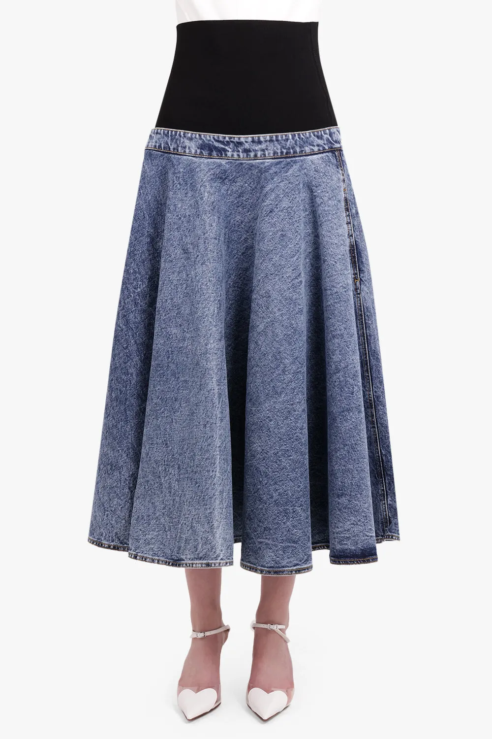 Flare Midi Denim Skirt | Blue Snow