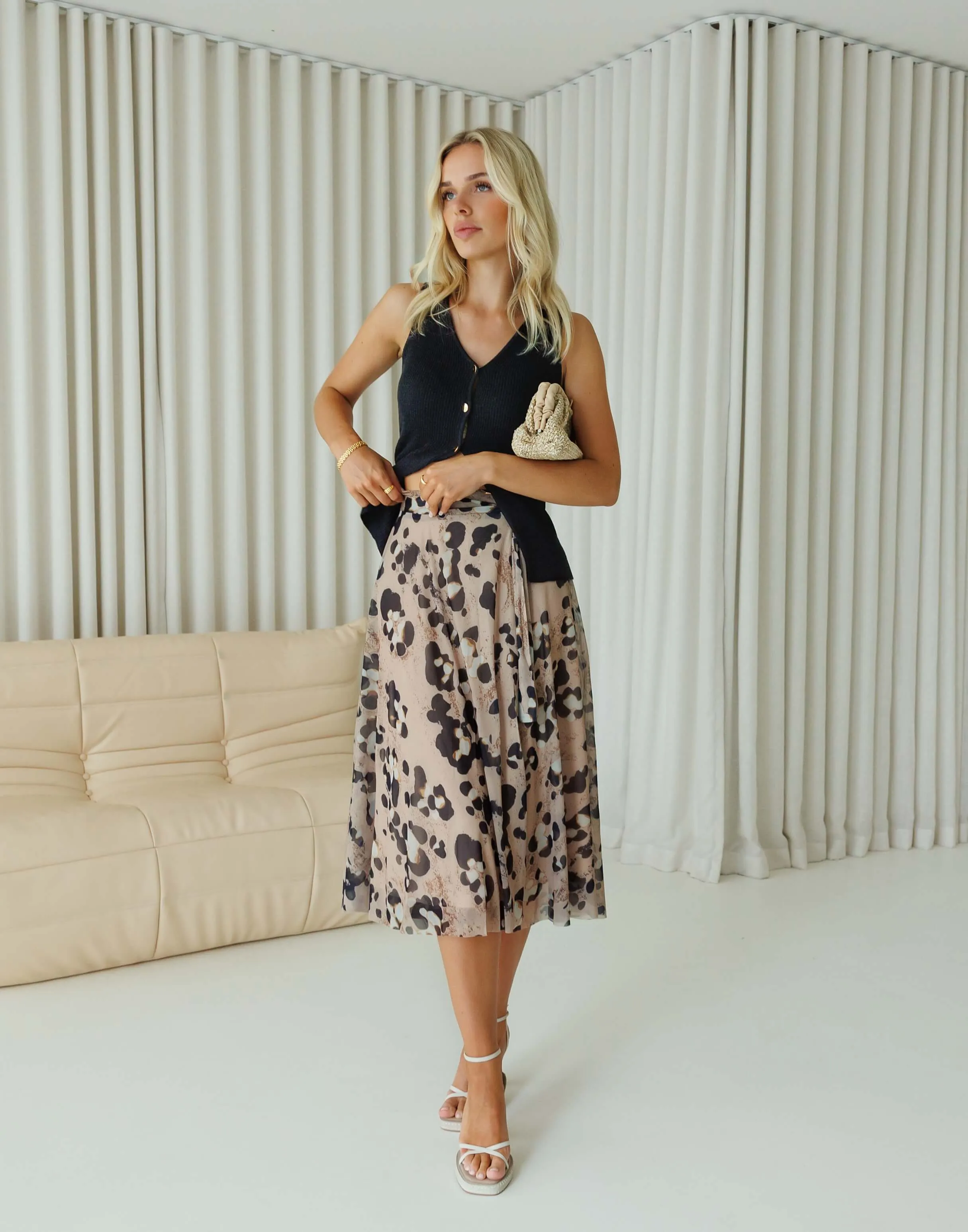 Gia Skirt - High Waist Wrap Mesh Midi - Leopard