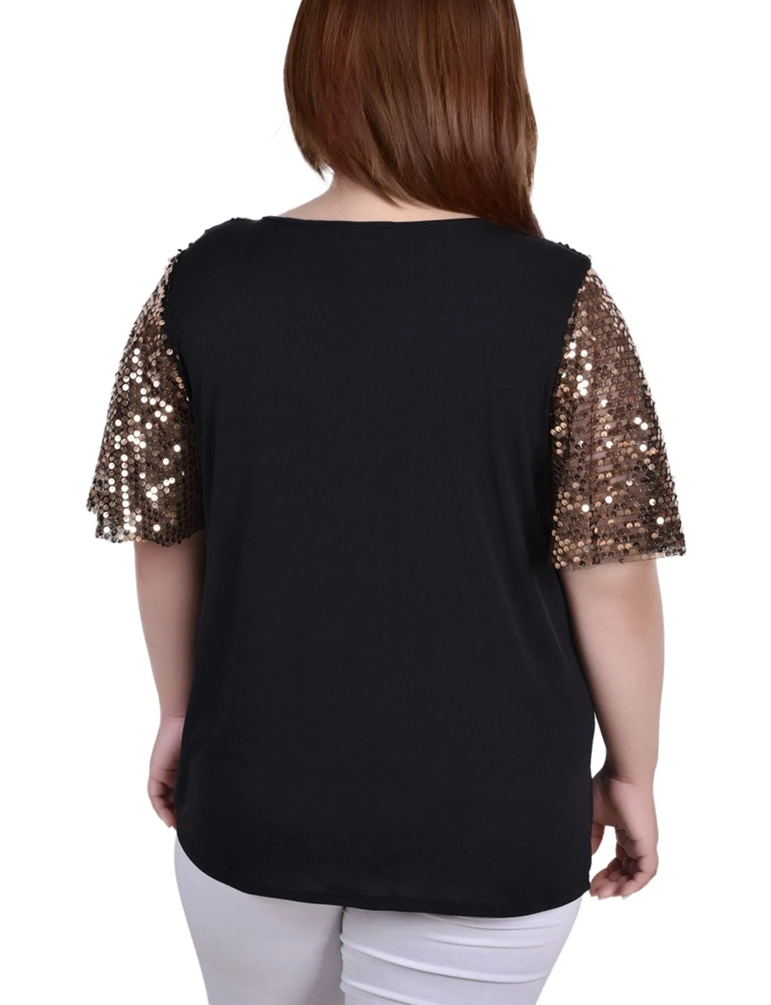 Gold Discoball 3/4 Sleeve Blouse With Necklace - Petite