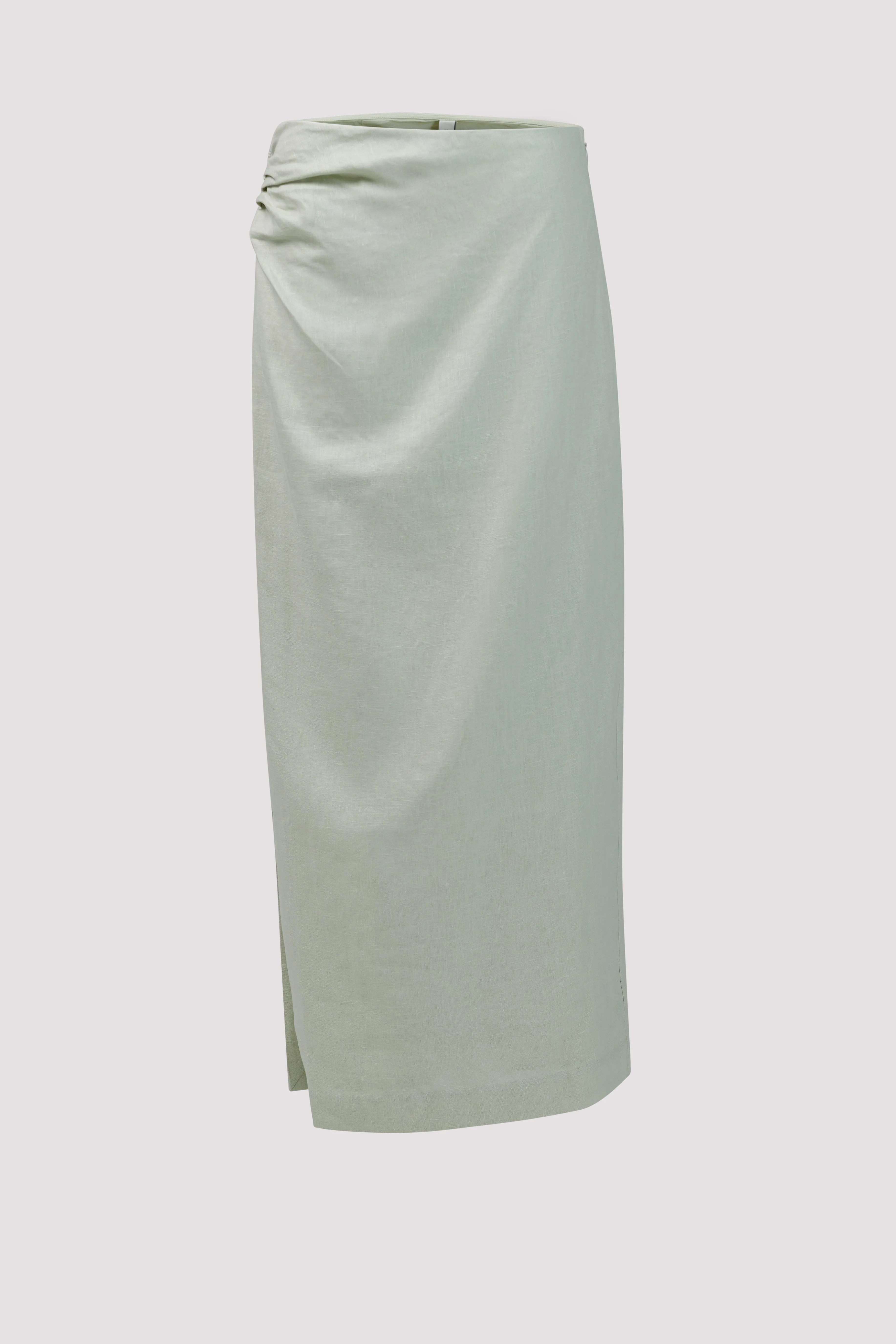 Green Iris Asymmetric Linen Midi Skirt