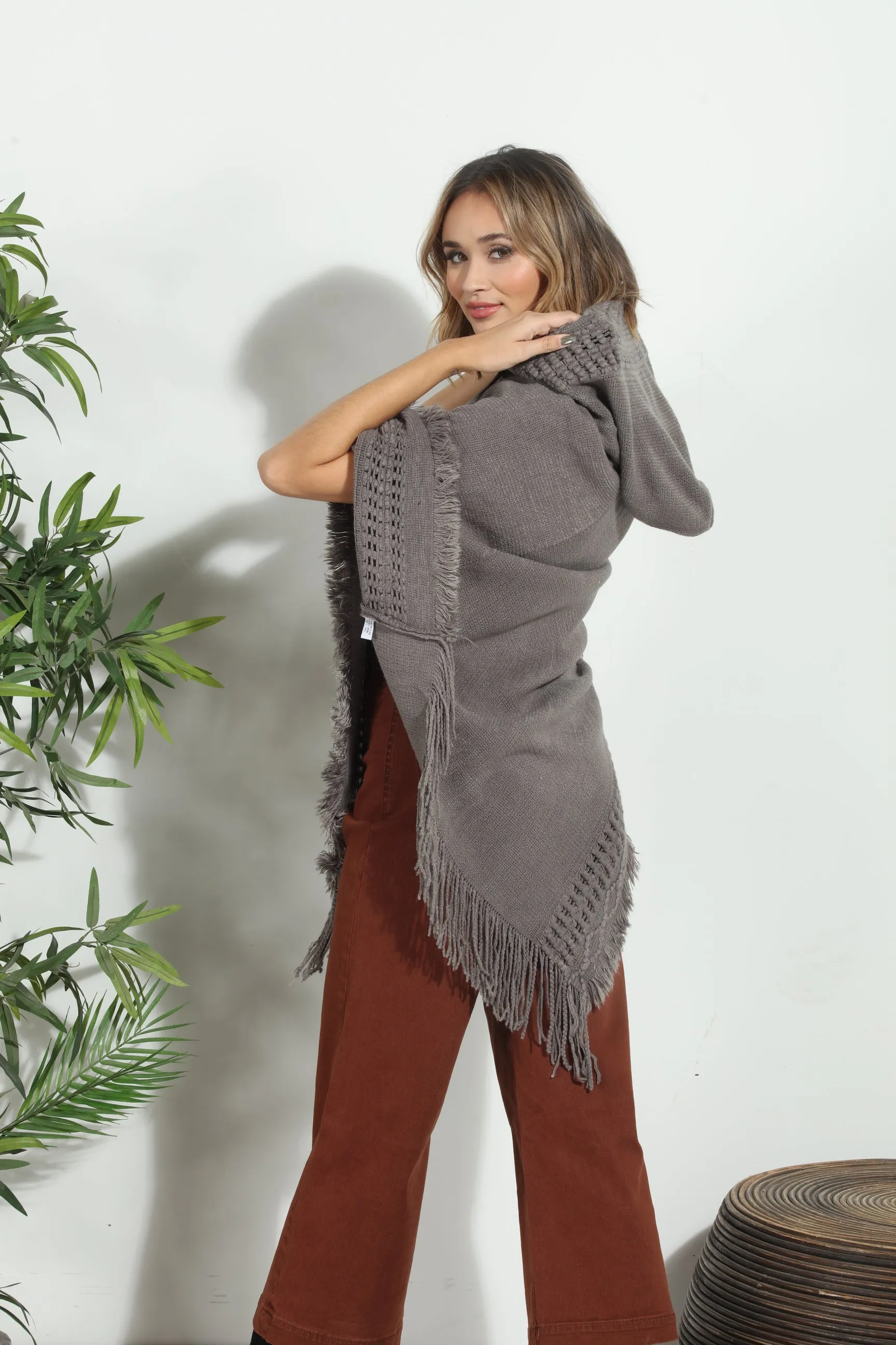 Grey Cozy Tassel Poncho