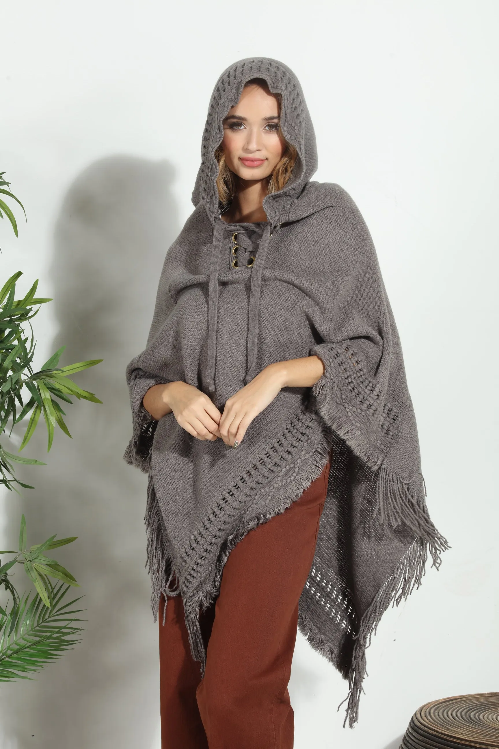 Grey Cozy Tassel Poncho