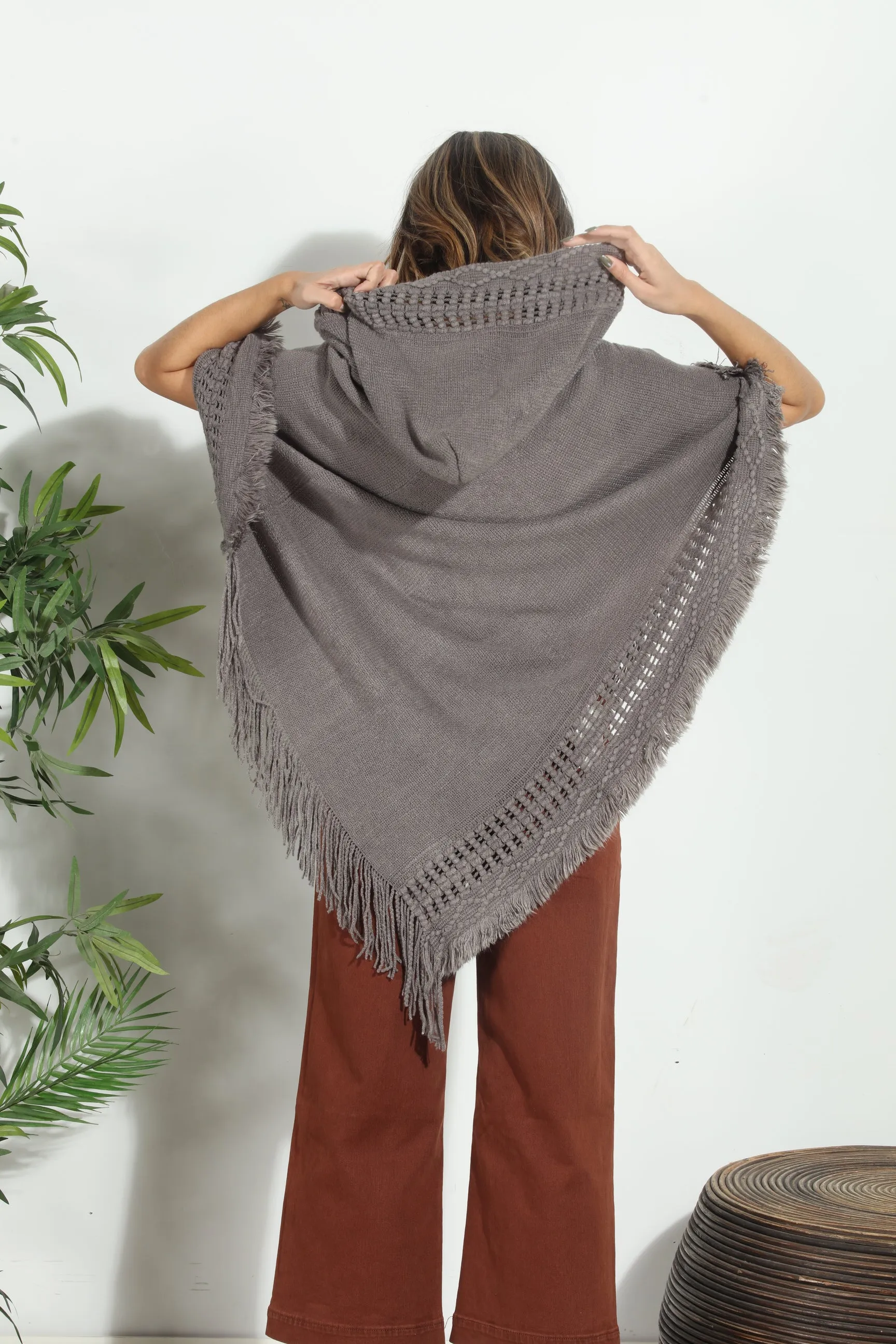 Grey Cozy Tassel Poncho