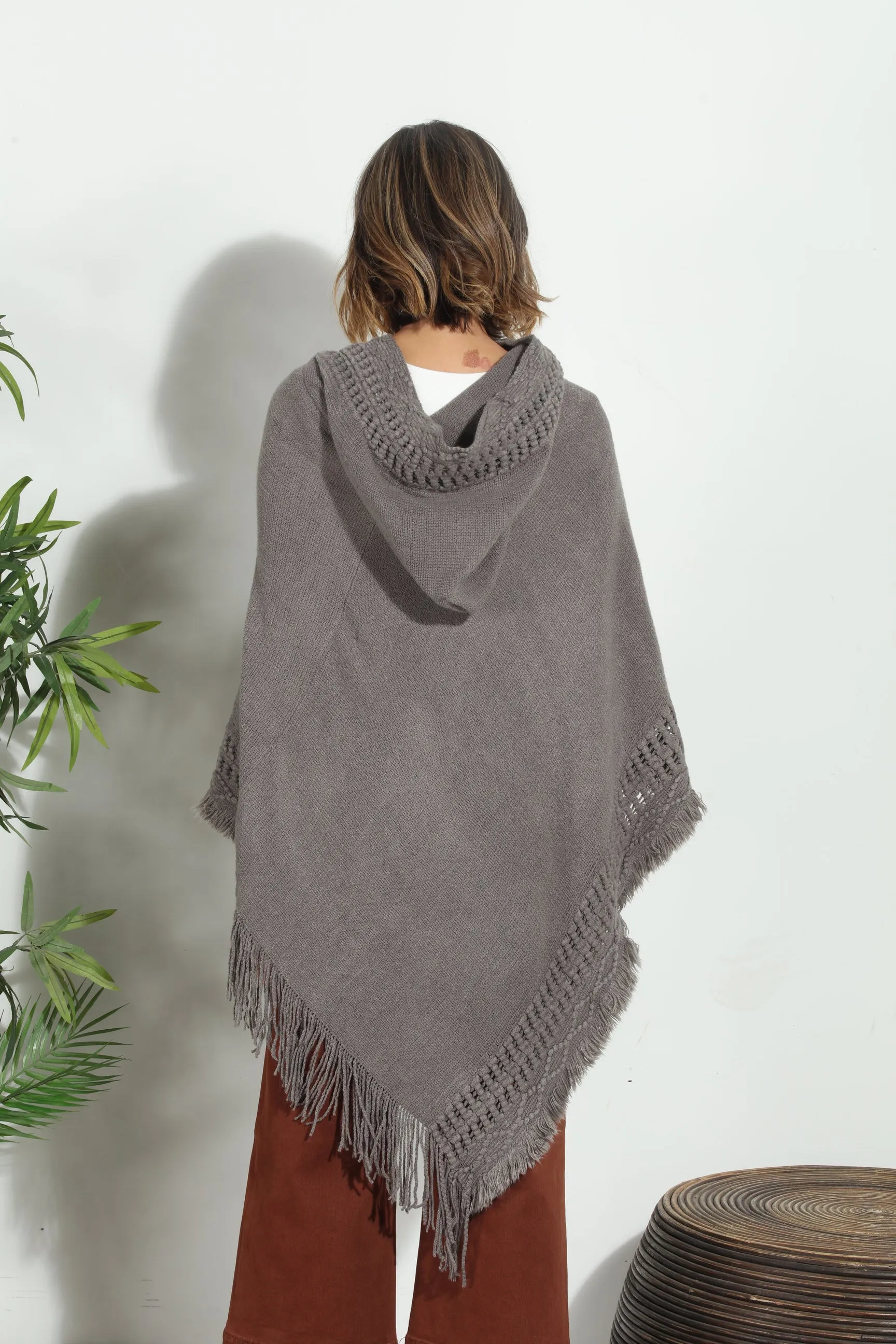 Grey Cozy Tassel Poncho