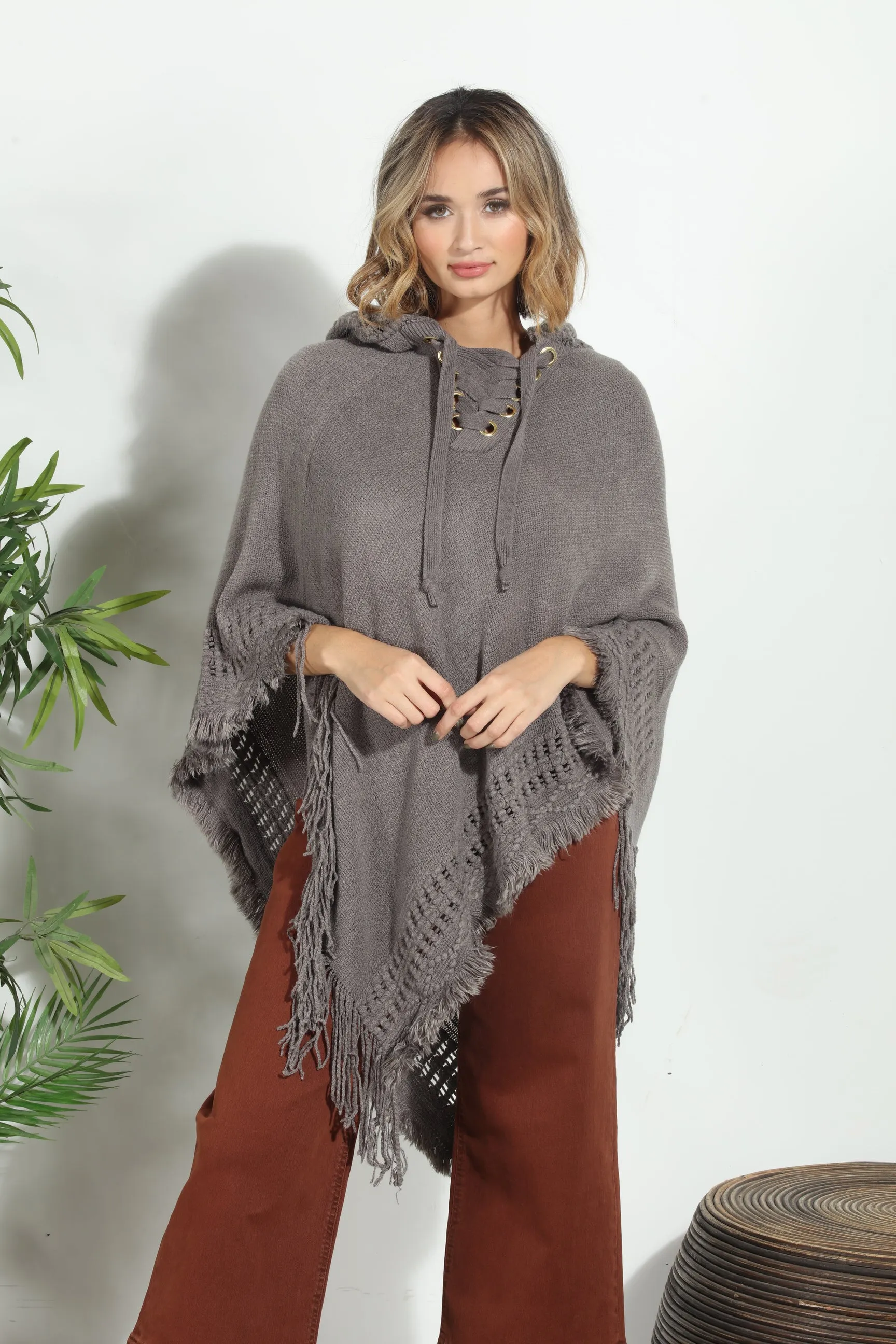 Grey Cozy Tassel Poncho