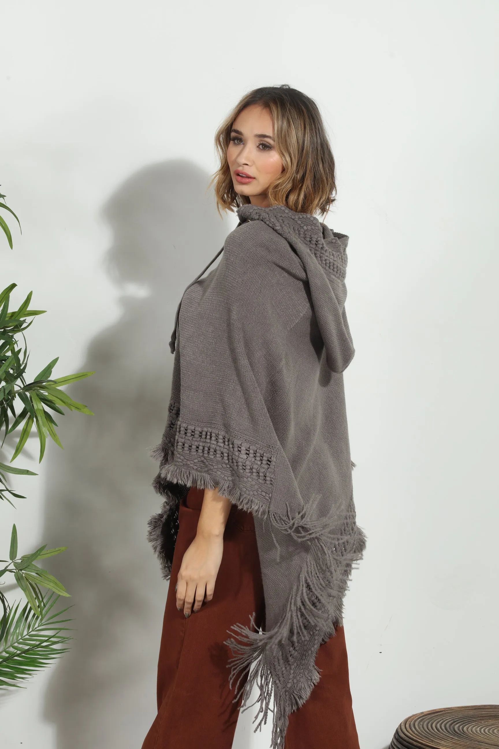 Grey Cozy Tassel Poncho