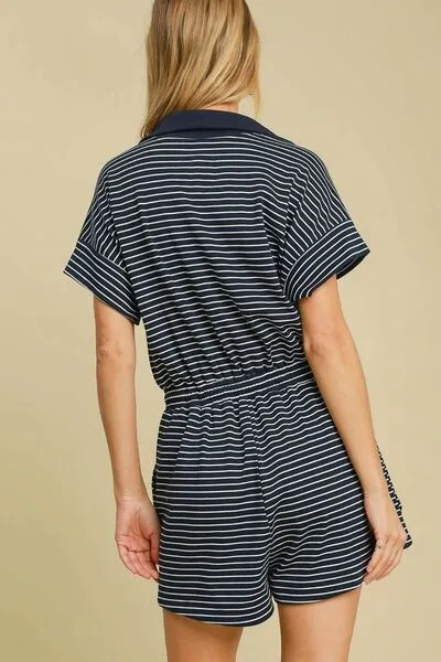 Half Zip Striped Romper