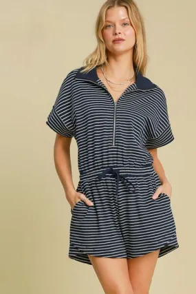 Half Zip Striped Romper