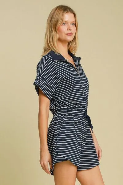 Half Zip Striped Romper