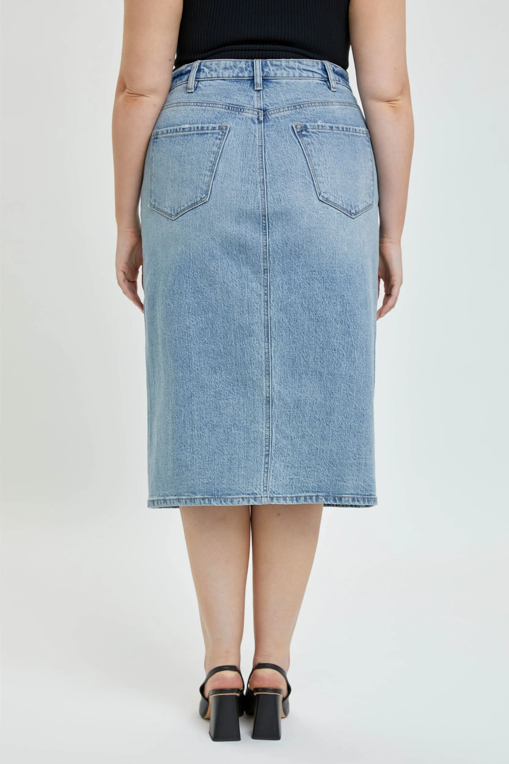 Helen Plus High-Rise Midi Skirt with Front Slit