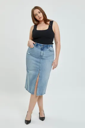 Helen Plus High-Rise Midi Skirt with Front Slit