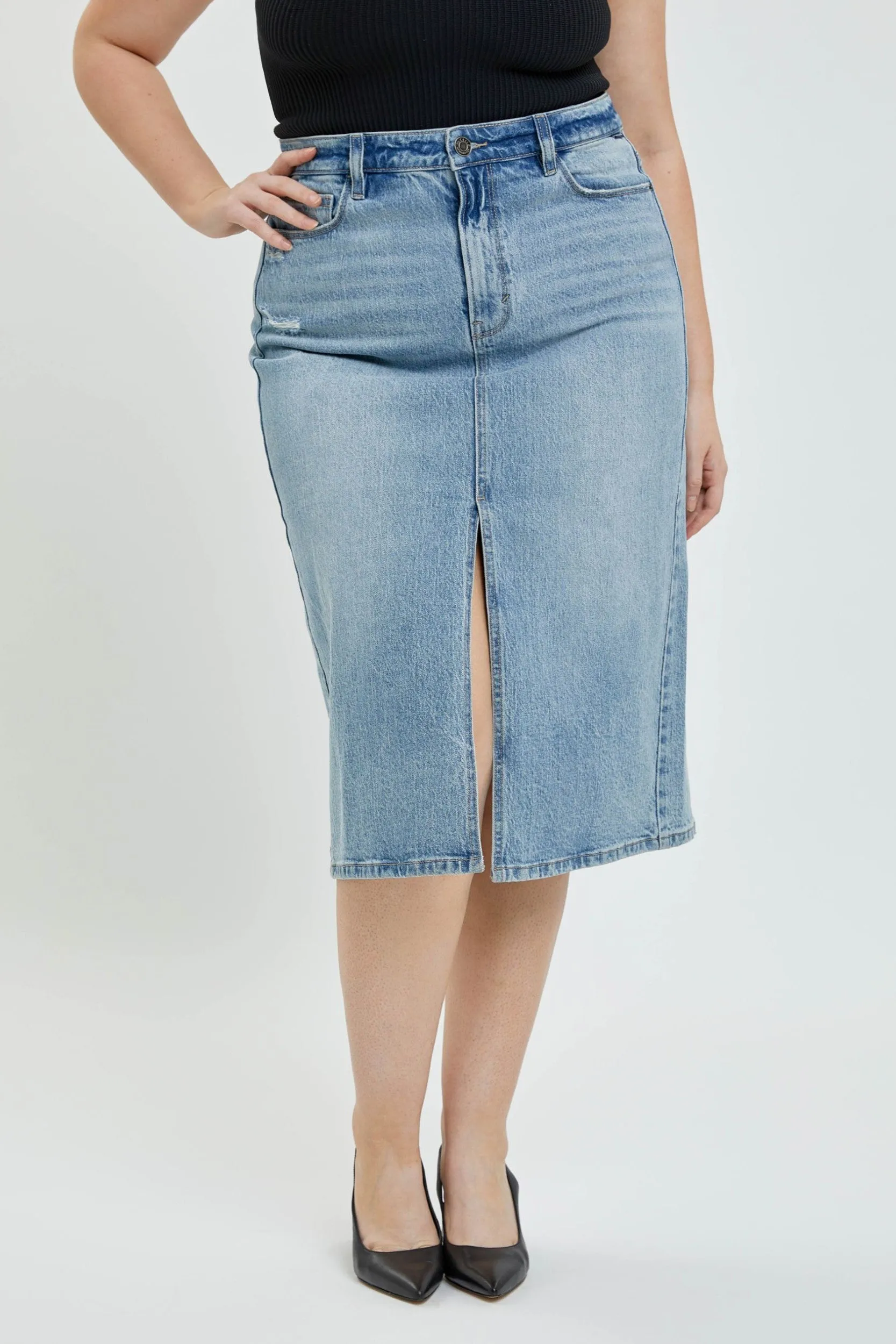 Helen Plus High-Rise Midi Skirt with Front Slit