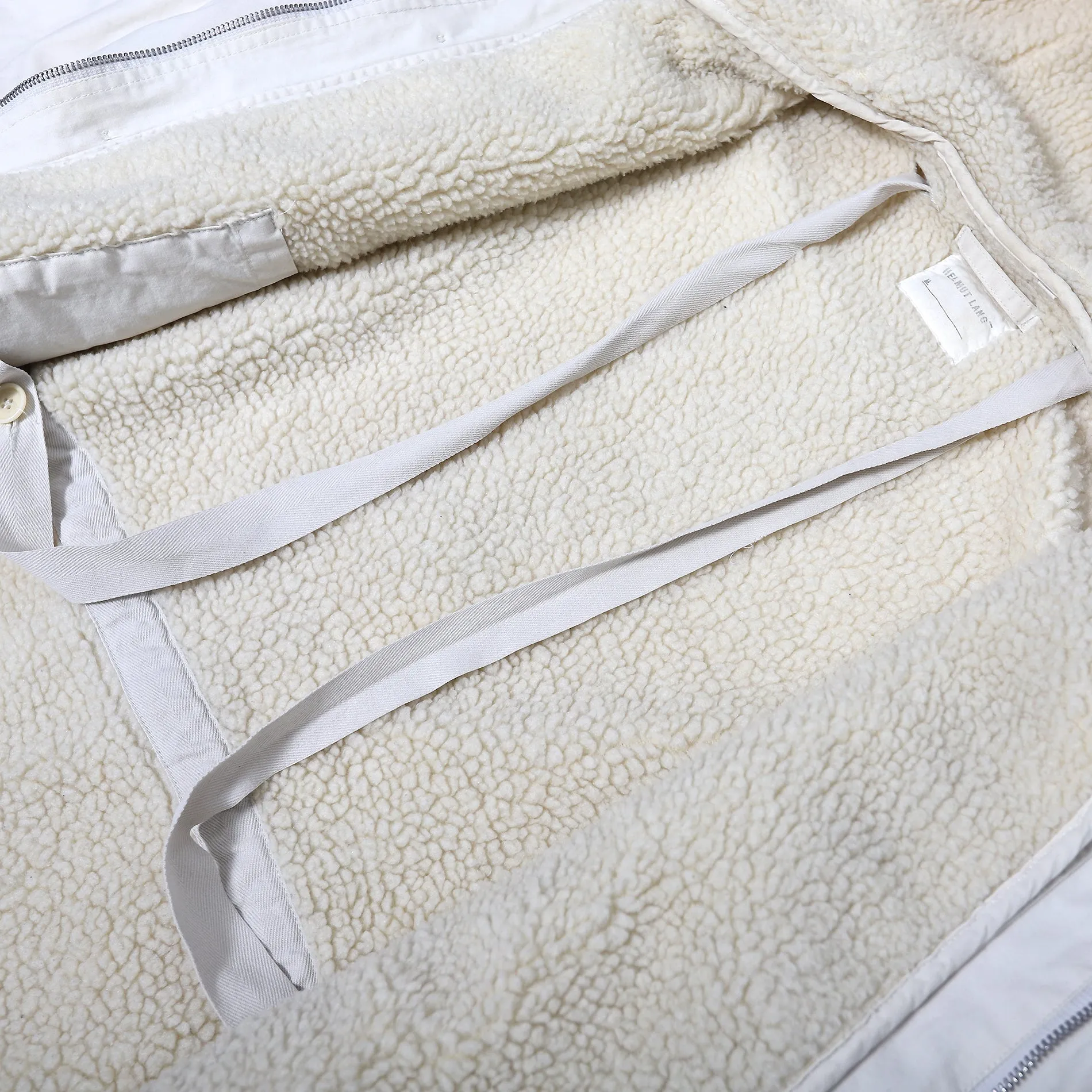 Helmut Lang 2000s Cream Bondage Sherpa Lined Parka