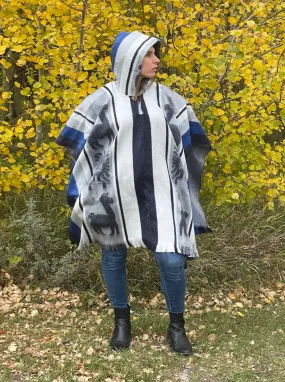 Hooded Artisan Boho Alpaca Fiber Pullover Poncho