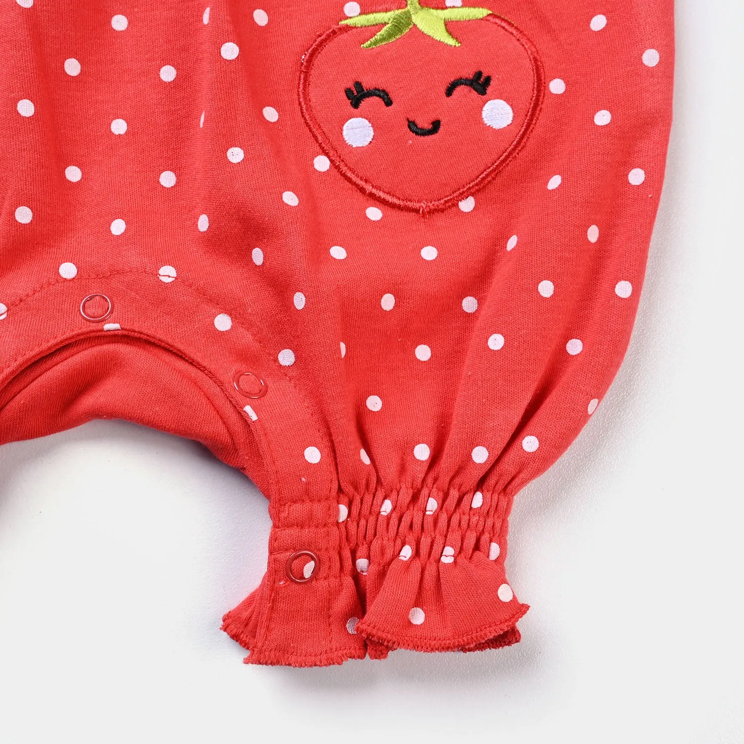 Infant Girls Cotton Interlock Knitted Romper Strawberry-F.Scarlet