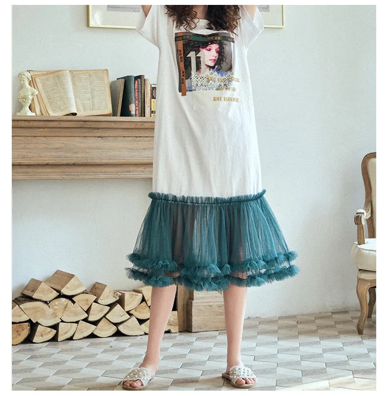 JAM PRINCESS OVERSIZED FRILL HEM T SHIRT DRESS IN WHITE