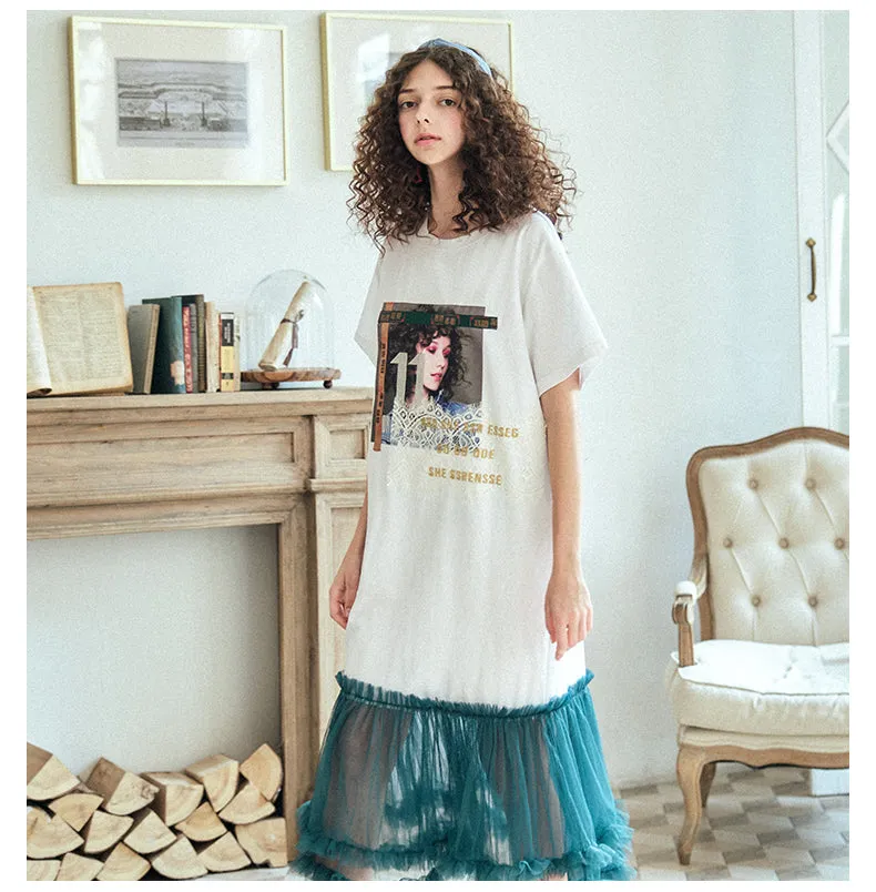 JAM PRINCESS OVERSIZED FRILL HEM T SHIRT DRESS IN WHITE